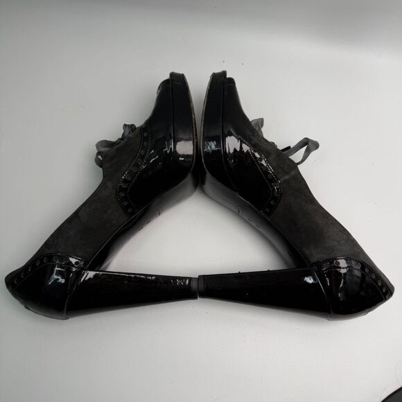 Coach Claudine Patent Leather 8 B Suede Black Gray Lace-Up Heels Designer Goth - Picture 5 of 10
